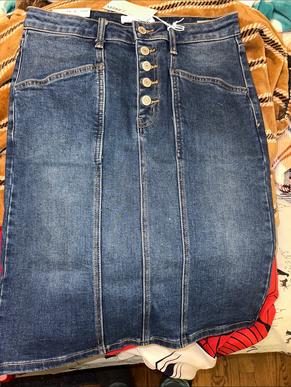 VERVET Claudia Denim Pencil Skirt in Medium Blue